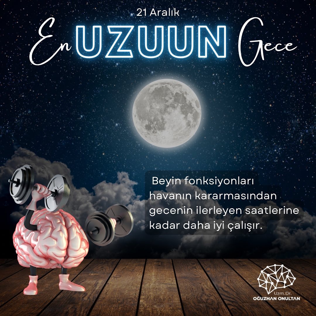 Beyin fonksiyonları havanın kararmasından gecenin ilerleyen saatlerine kadar daha iyi çalışır. 🧠 #sağlık #alzheimer #uyku #demans #nöroloji #nörolog #nörolojiuzmanı #oğuzhanonultan #uykubozuklukları #migren #başağrısı #enuzungece #21aralıkenuzungece #21aralık